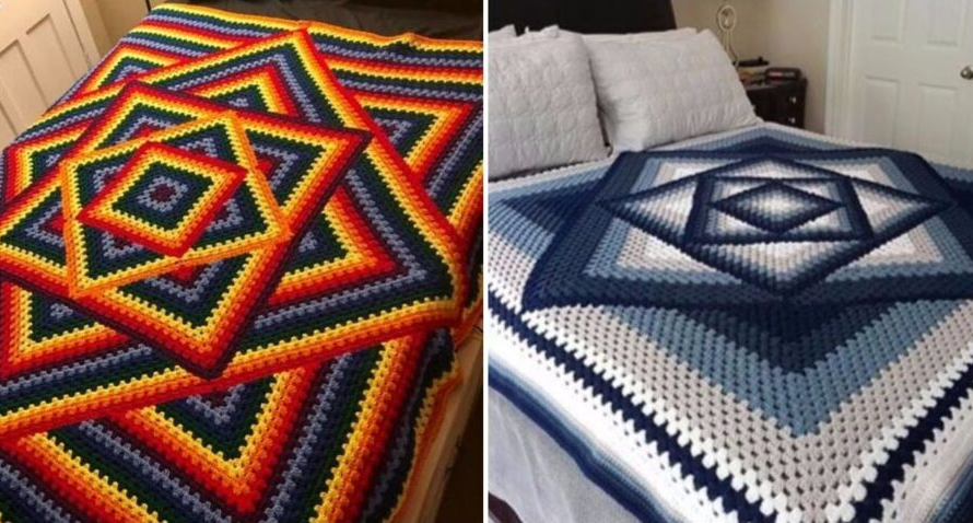 Squared Diamond Granny Throw Crochet Free Pattern