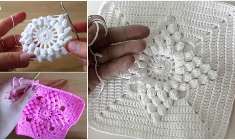 Crochet Popcorn Stitch Flower Square