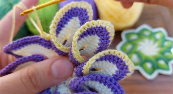 How to crochet star flower coaster pot holder