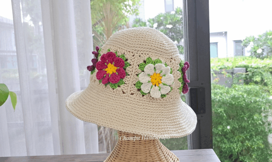 How to make Crochet Granny Square Flower Hat Tutorial