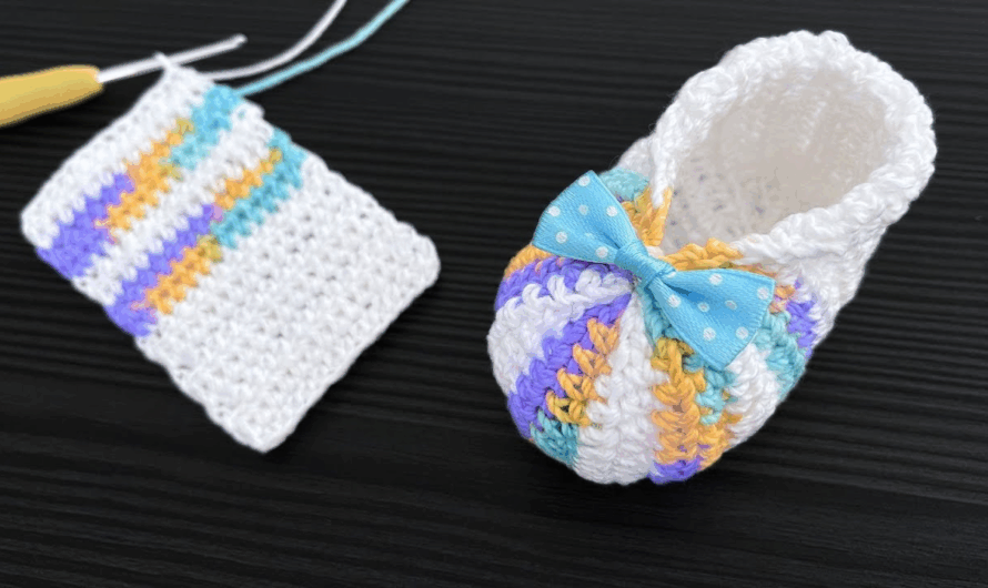 How to Making a Beautiful Crochet Baby Shoe Four Color