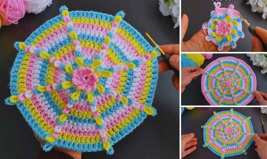 🧶🧿 How to Crochet a Large Multicolor Coaster (Supla Motif Style)