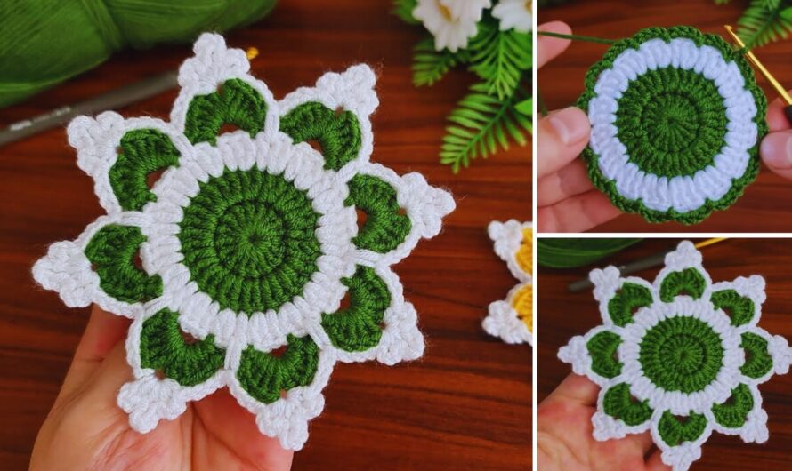 ❄️ 3D Flower Snowflake Crochet Coaster – Step-by-Step Tutorial
