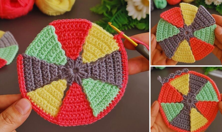 🌸 How to Make a Very Easy Flower Coaster Motif with Striped Colors
