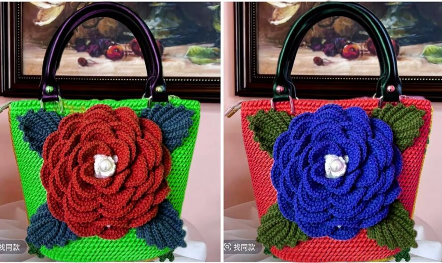👜🌹 How to Crochet a Handbag with a Large Rose Flower – Step-by-Step Tutorial