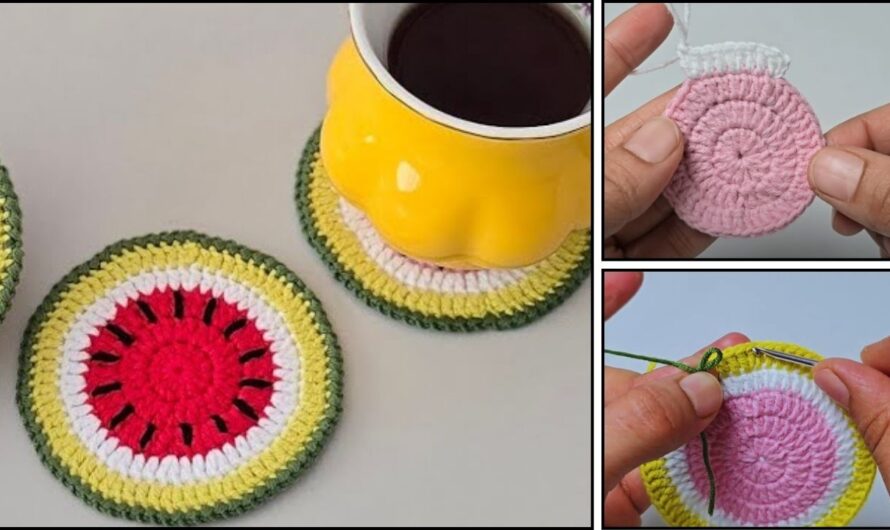 How to Crochet a Watermelon Coaster: Step-by-Step🧶✨💖🌺🌺🥛🥛