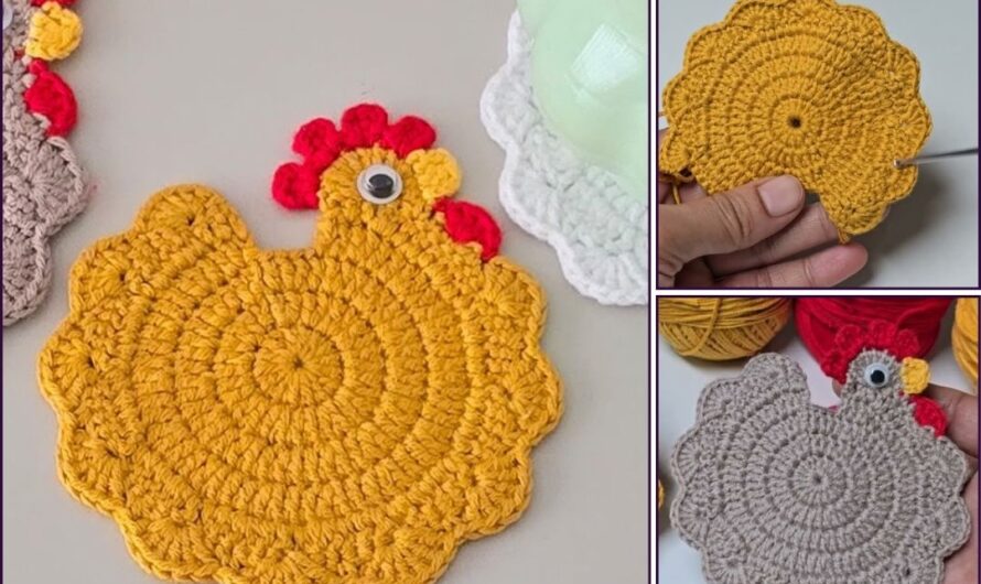 How to Crochet a Cute Chicken Coaster🧶🧶🐓🐓🐓✨