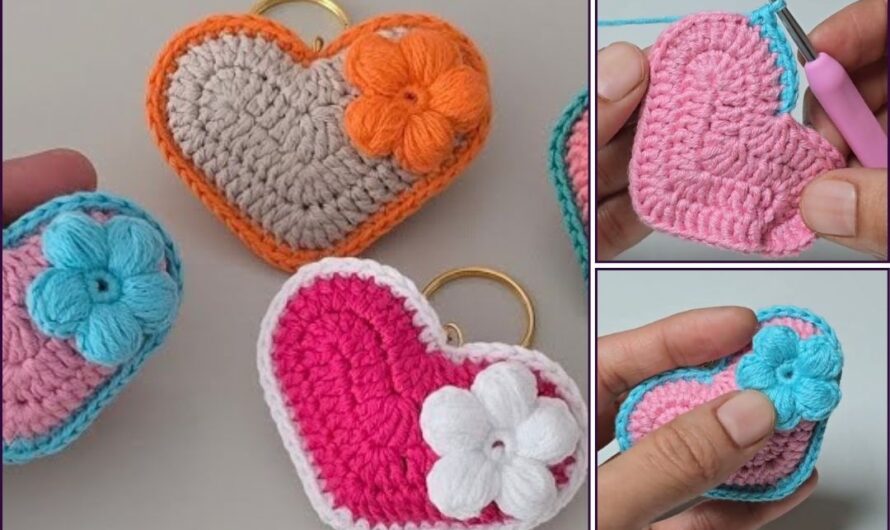 How to Crochet a Cute Heart Keychain🧶🧶✨✨💖💖