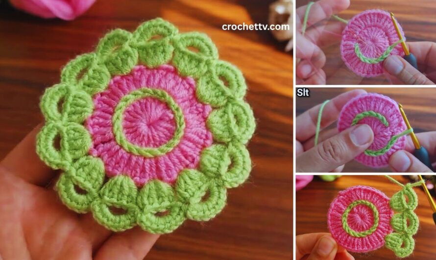 🌸🧶 How to Crochet a Two-Color Flower Coaster | Step-by-Step Tutorial for Beginners