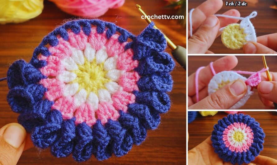 🌸🧶 How to Crochet a Three-Color Flower Coaster – Step-by-Step Tutorial (Beginner-Friendly)