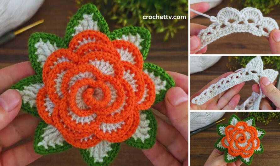 How to Crochet a Rose with Leaves Quickly and Easily 🌺🌺🌺
