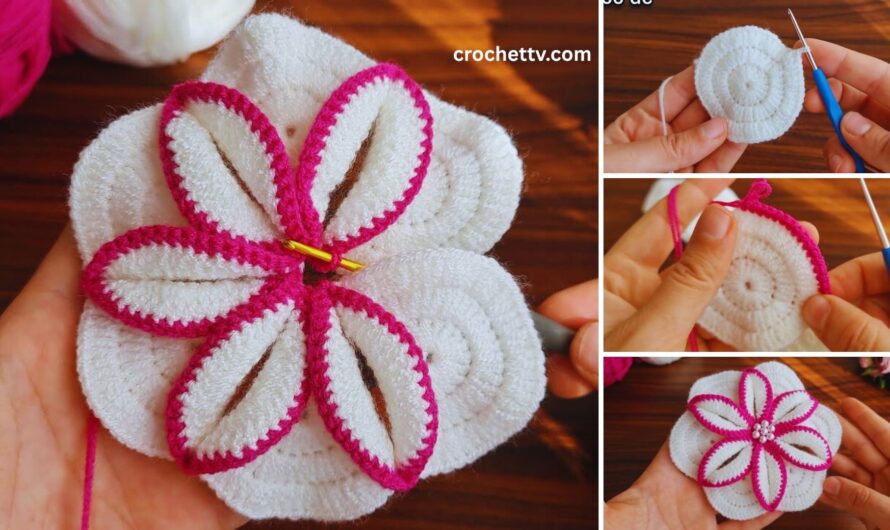 🌸🧶 How to Crochet a 3D Flower with Two Colors – Step-by-Step Tutorial