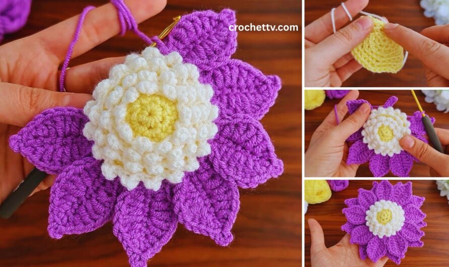 🌸🧶 How to Crochet a 3D Flower with Three Colors | Stet by Step Tutorial