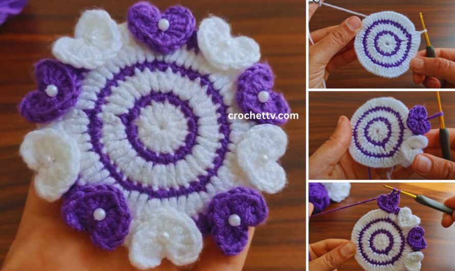 🌸🧶 How to Crochet a Flower Coaster with Heart Center – For Beginners