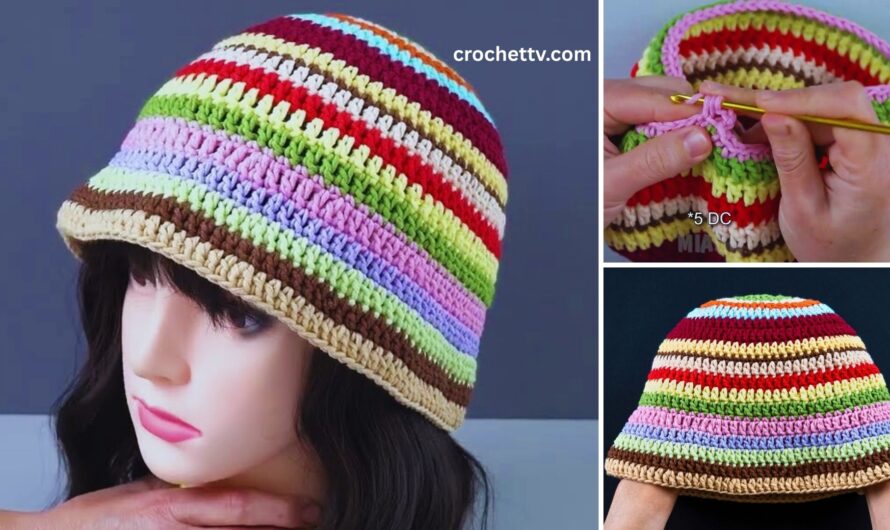 How to Make a Multicolor Crochet Bucket Hat from Scrap Yarn | Step by step Pattern👒👒