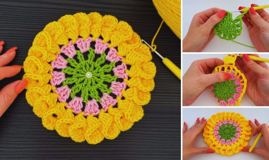 How to Crochet a Three-Color Flower Coaster | Step-by-Step Pattern
