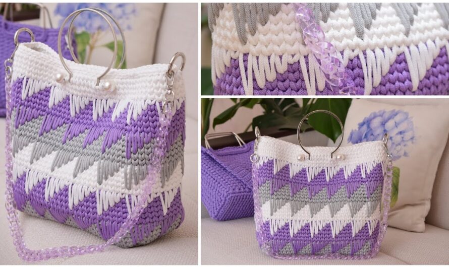 How to Crochet a Beautiful Handbag with Polyester Cord in Striped Colors (Step-by-Step Pattern)👜👜🧶💖
