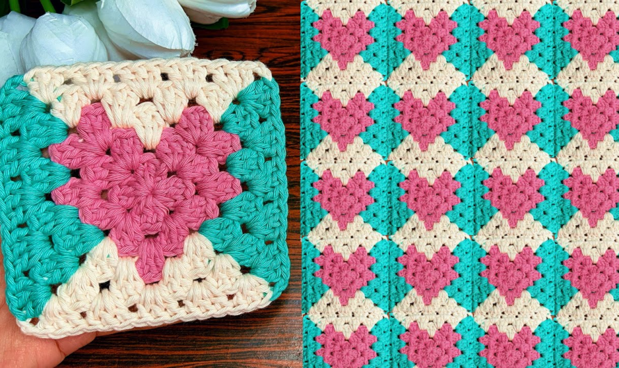 Crochet Heart Granny Square 💗 Valentine’s Day Special