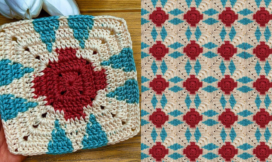 🌸💖Colorwork Granny Square Crochet Tutorial For Blankets